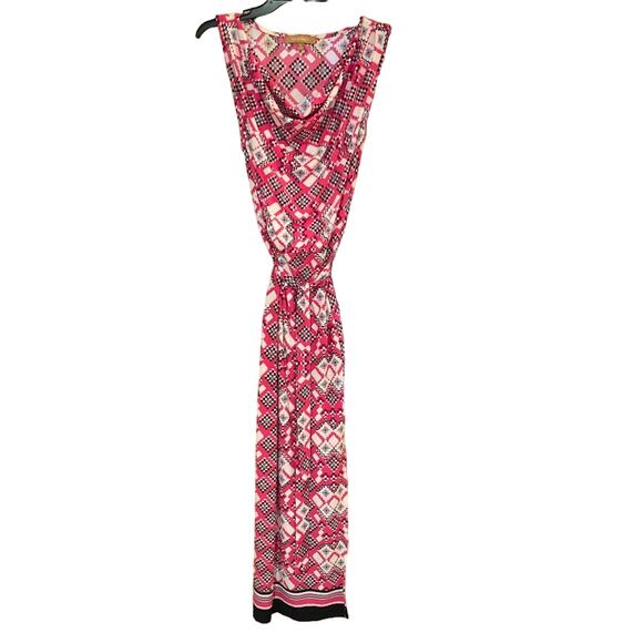 Ellen Tracy Pink, Black & Grey Sleeveless Cowl Neck Maxi Dress - SIZE MEDIUM - Picture 7 of 8